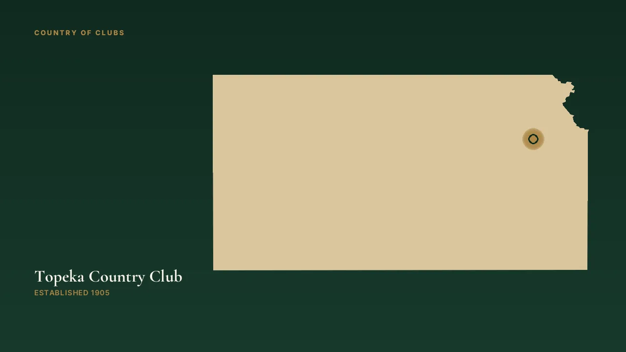 Map illustration marking the location of Topeka Country Club in Topeka, Kansas.