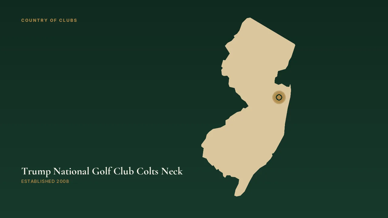 Map illustration marking the location of Trump National Golf Club Colts Neck in Colts Neck, New Jersey.
