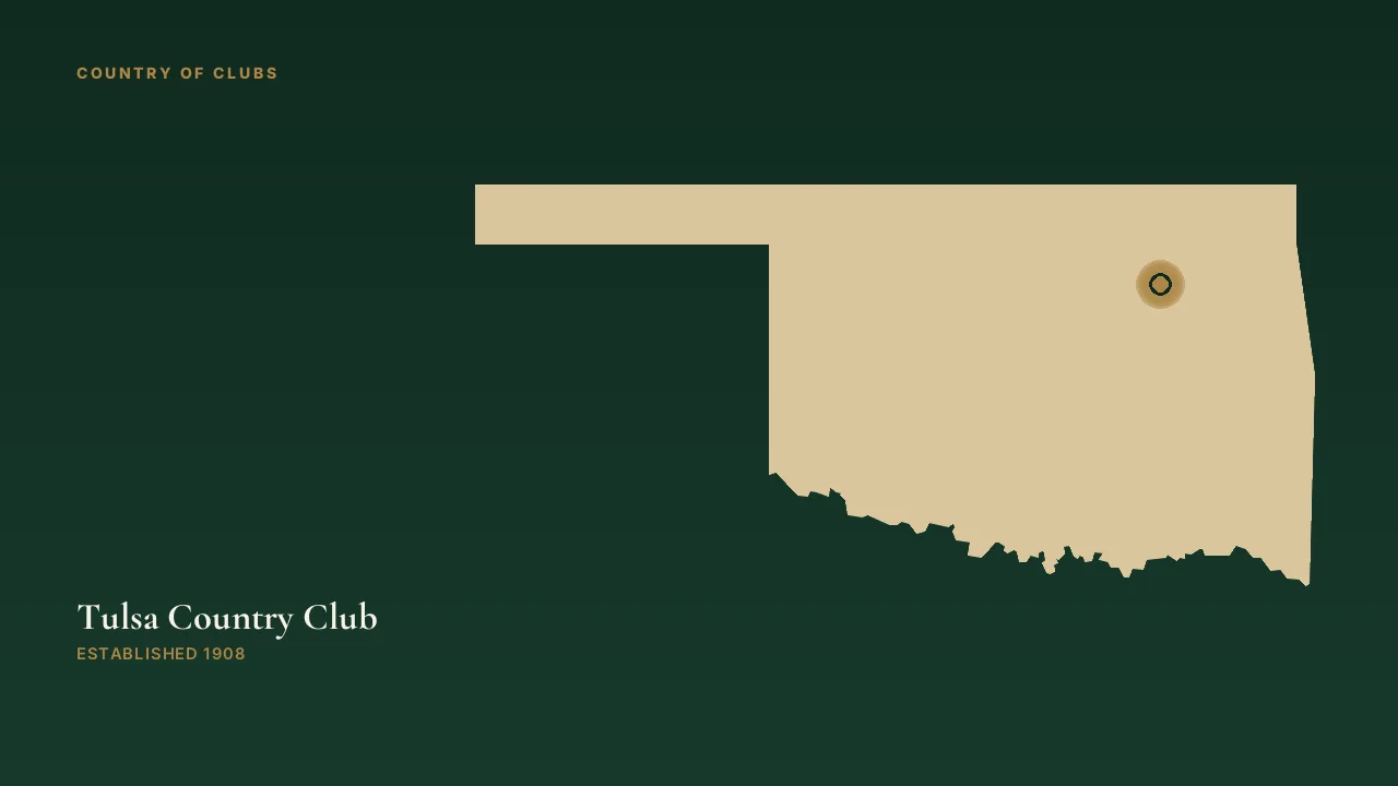 Map illustration marking the location of Tulsa Country Club in Tulsa, Oklahoma.