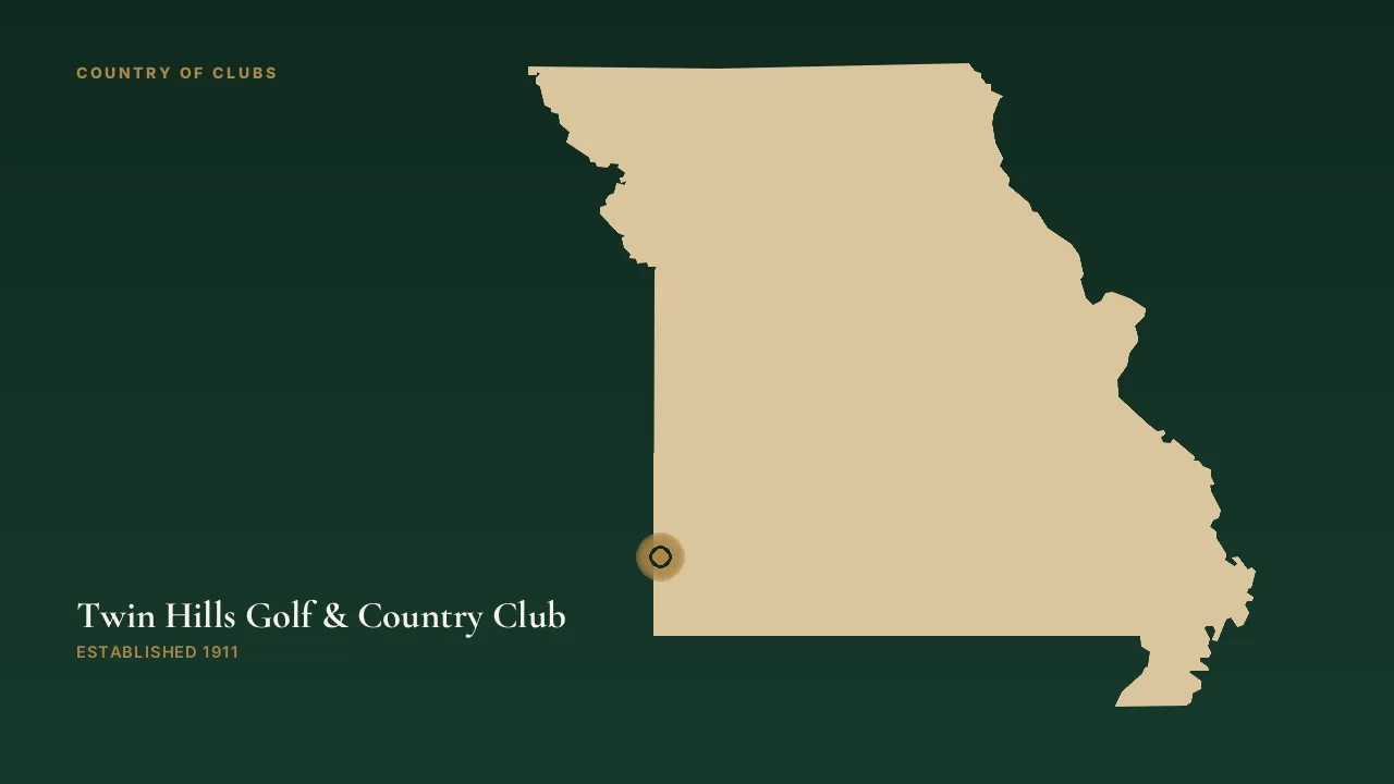 Map illustration marking the location of Twin Hills Golf & Country Club in Joplin, Missouri.
