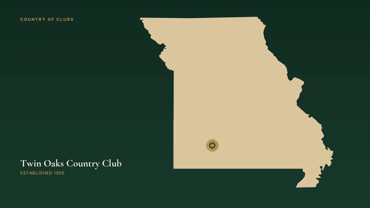 Map illustration marking the location of Twin Oaks Country Club in Springfield, Missouri.