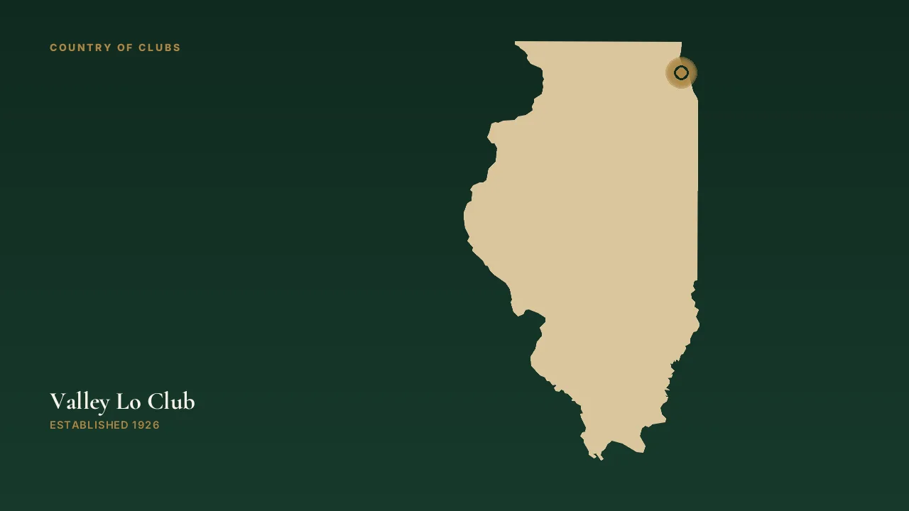 Map illustration marking the location of Valley Lo Club in Glenview, Illinois.