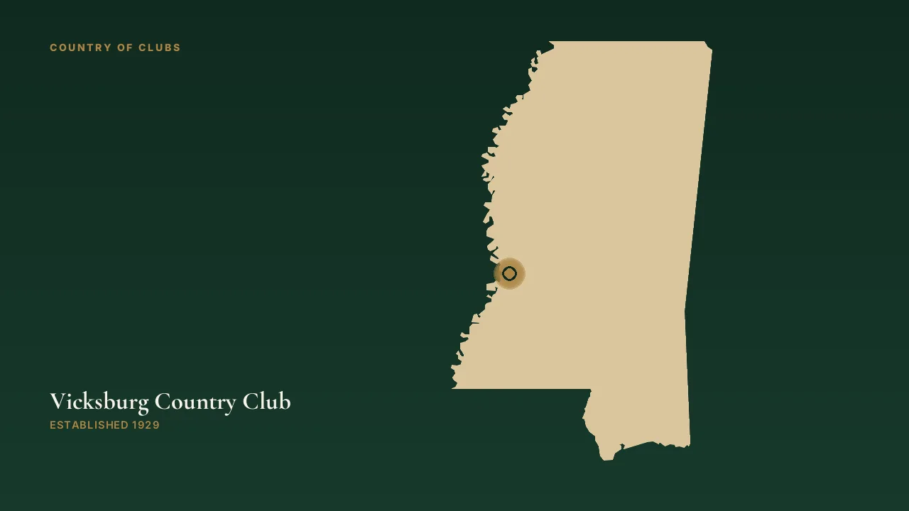 Map illustration marking the location of Vicksburg Country Club in Vicksburg, Mississippi.