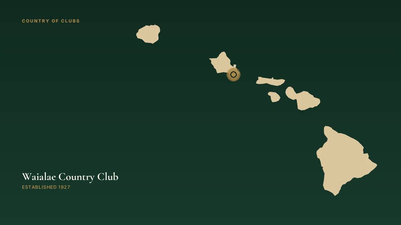 Map illustration marking the location of Waialae Country Club in Honolulu, Hawaii.