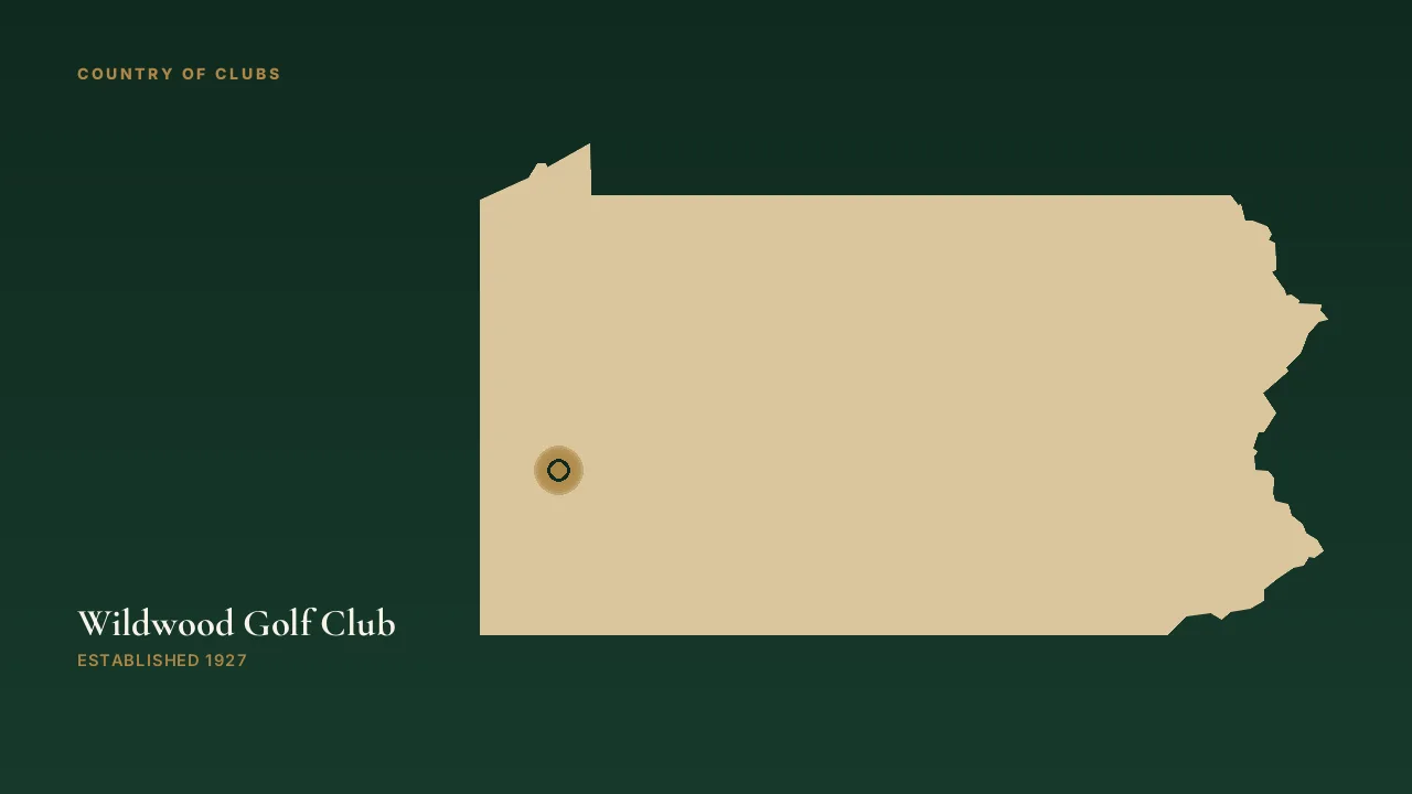 Map illustration marking the location of Wildwood Golf Club in Allison Park, Pennsylvania.