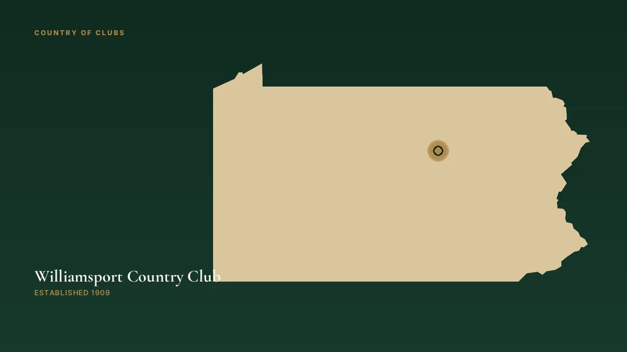 Map illustration marking the location of Williamsport Country Club in Williamsport, Pennsylvania.