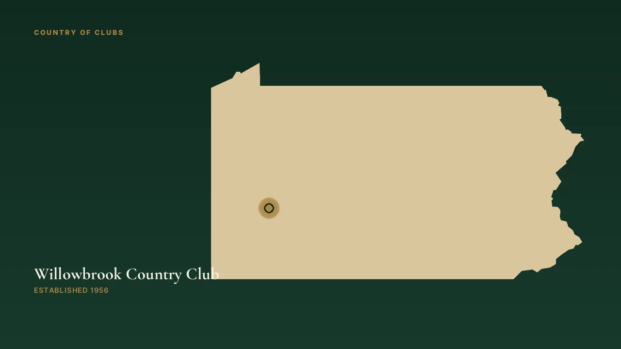 Map illustration marking the location of Willowbrook Country Club in Apollo, Pennsylvania.