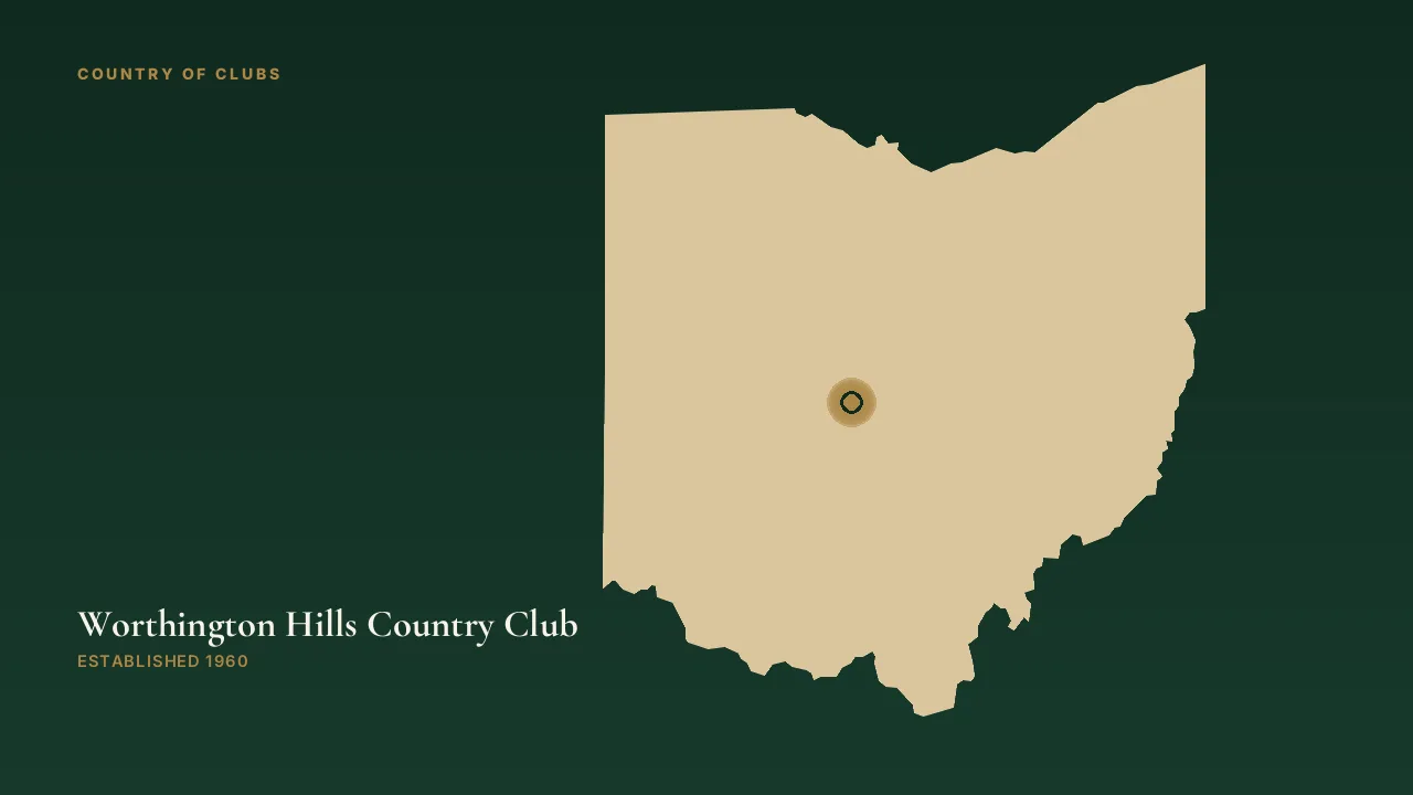 Map illustration marking the location of Worthington Hills Country Club in Columbus, Ohio.