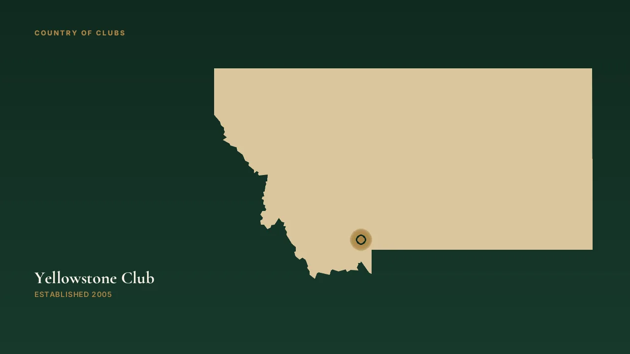 Map illustration marking the location of Yellowstone Club in Big Sky, Montana.