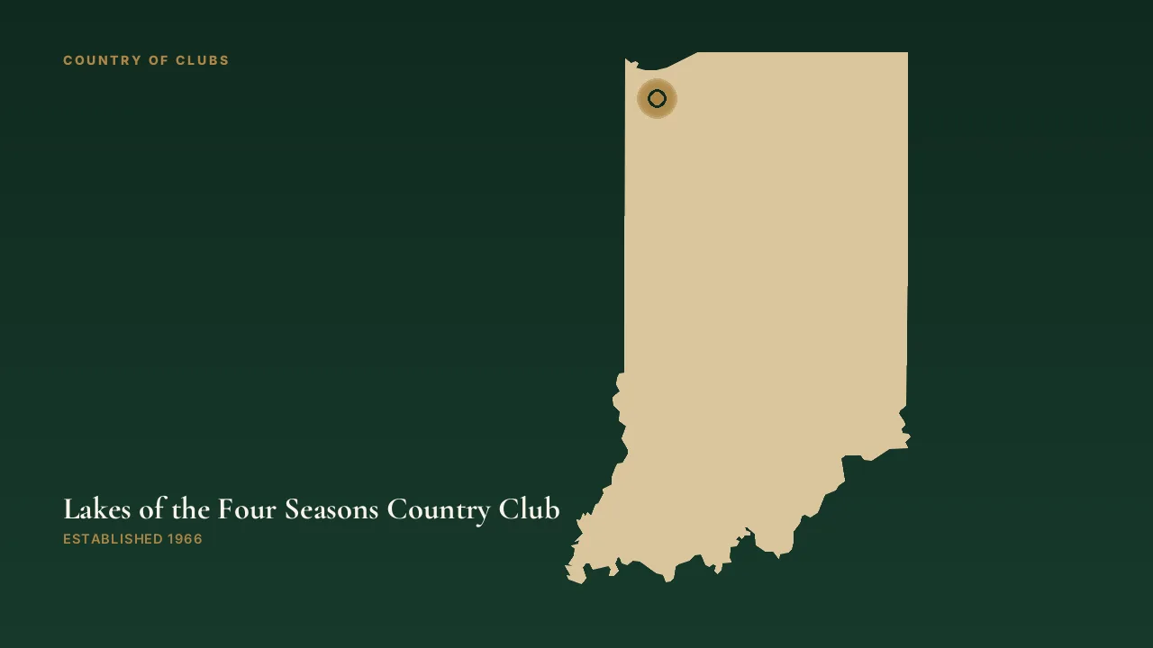 Map illustration marking the location of Lakes of the Four Seasons Country Club in Crown Point, Indiana.