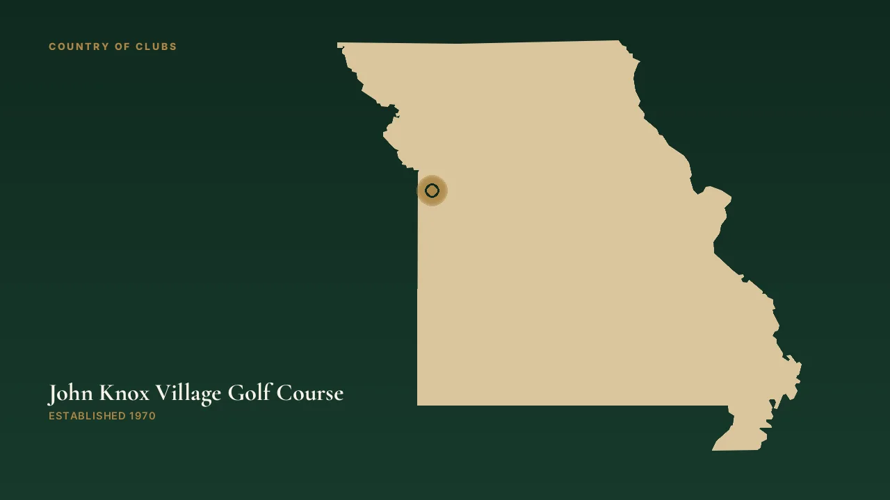 Map illustration marking the location of John Knox Village Golf Course in Lee's Summit, Missouri.