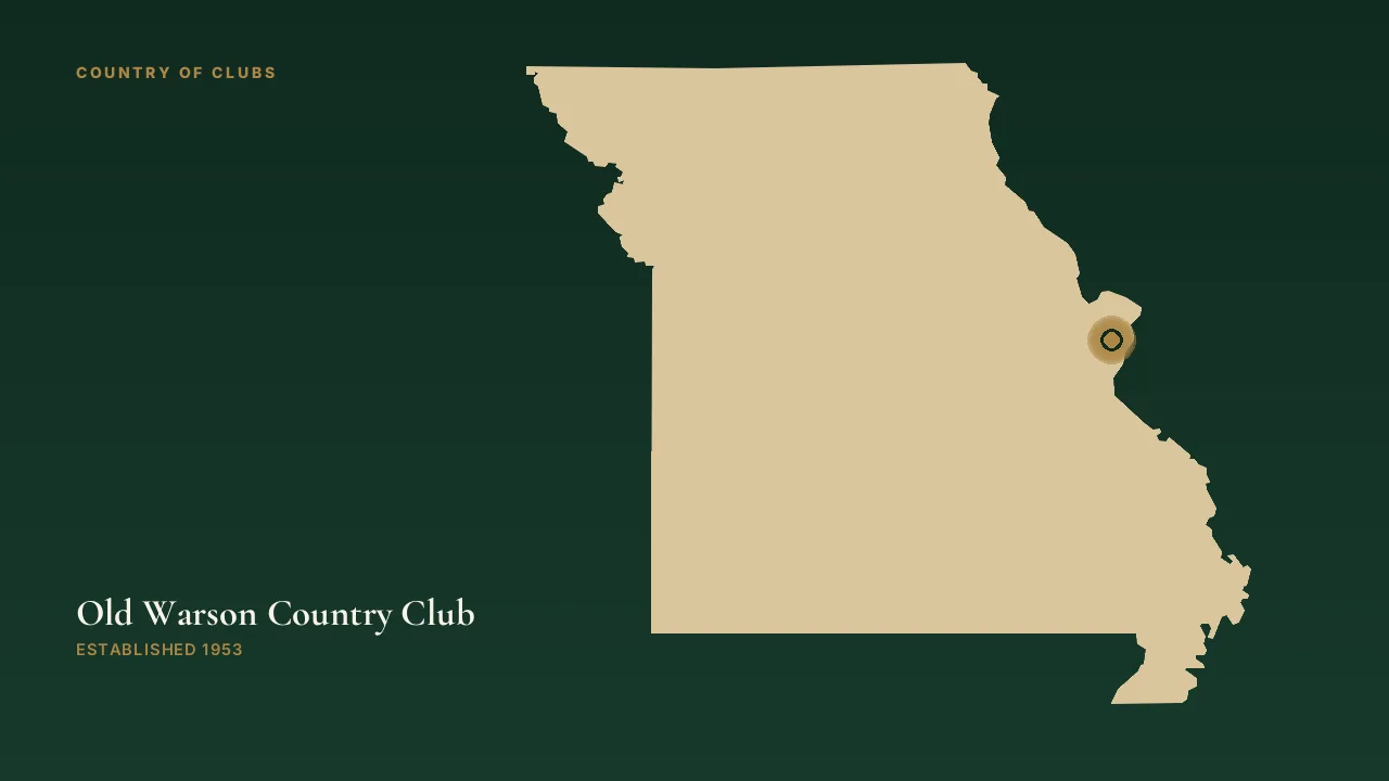 Map illustration marking the location of Old Warson Country Club in Ladue, Missouri.