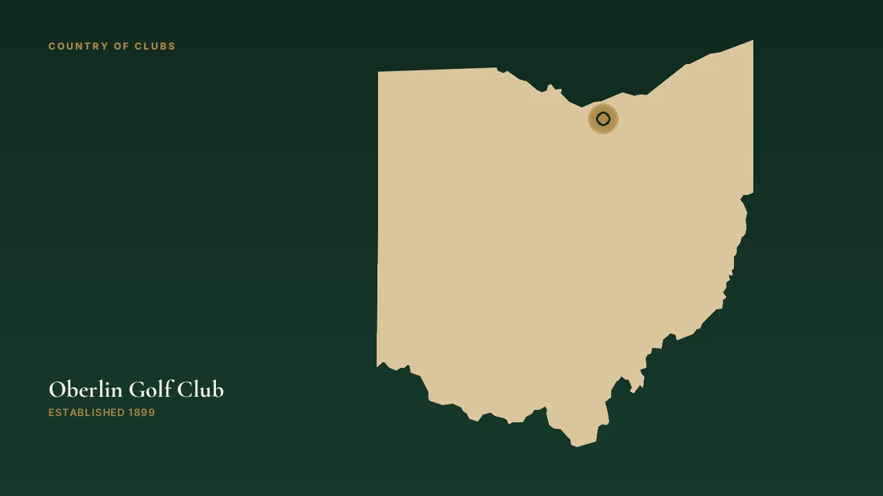 Map illustration marking the location of Oberlin Golf Club in Oberlin, Ohio.
