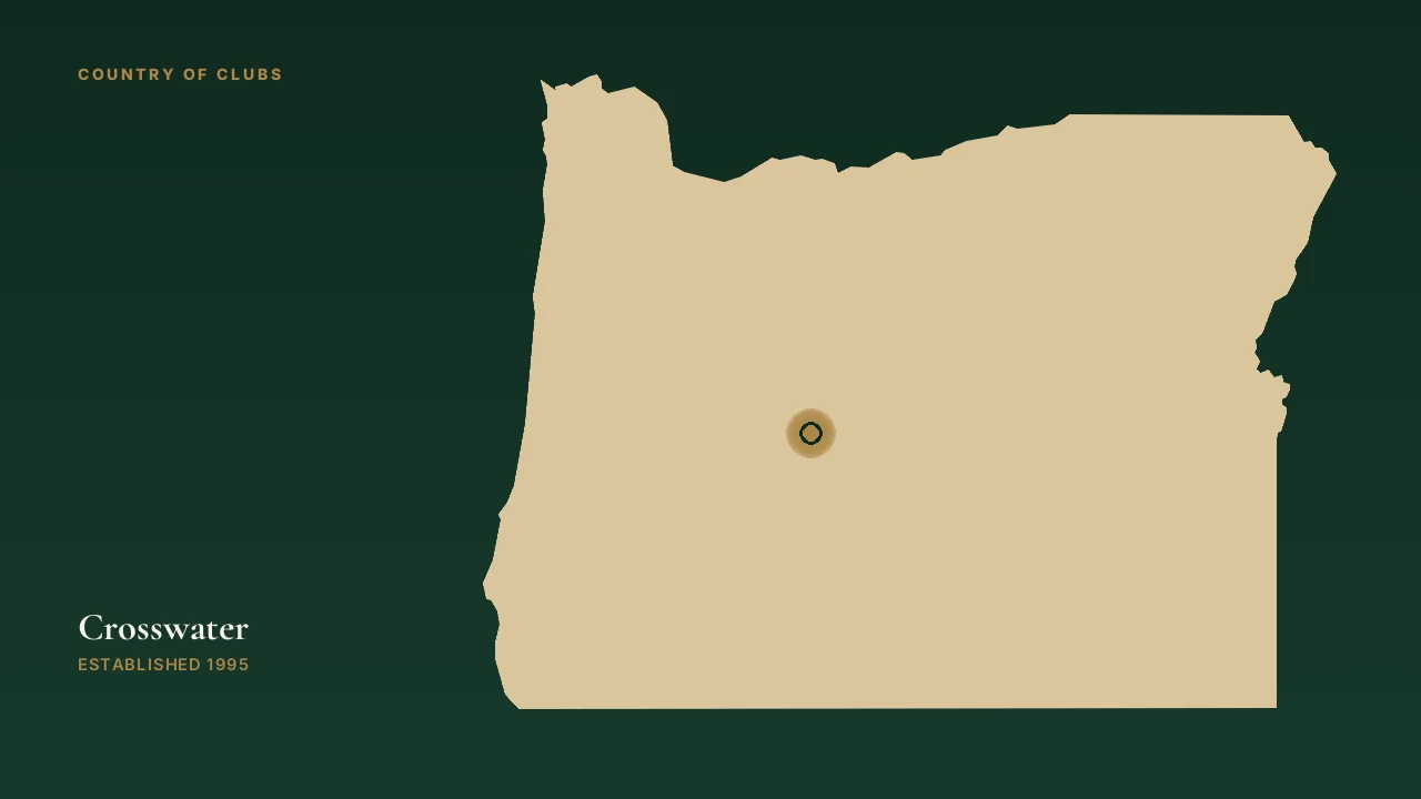 Map illustration marking the location of Crosswater in Sunriver, Oregon.