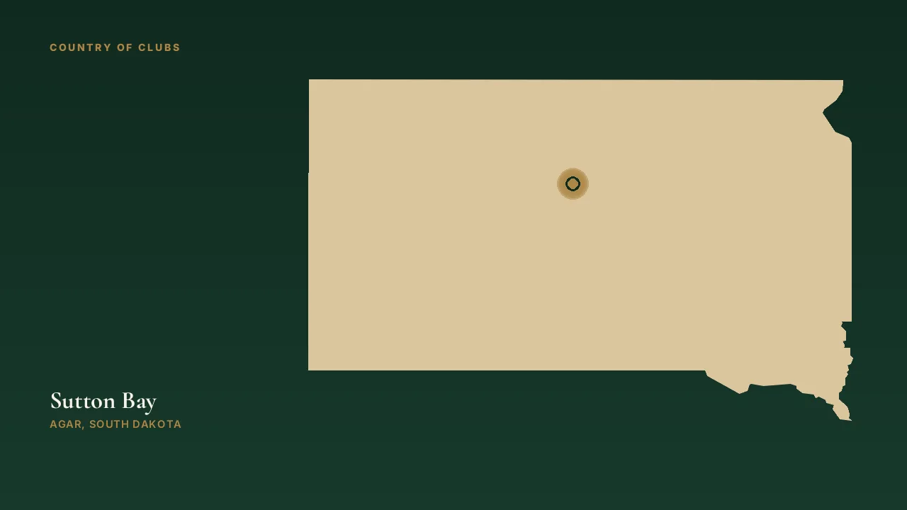 Map illustration marking the location of Sutton Bay in Agar, South Dakota.