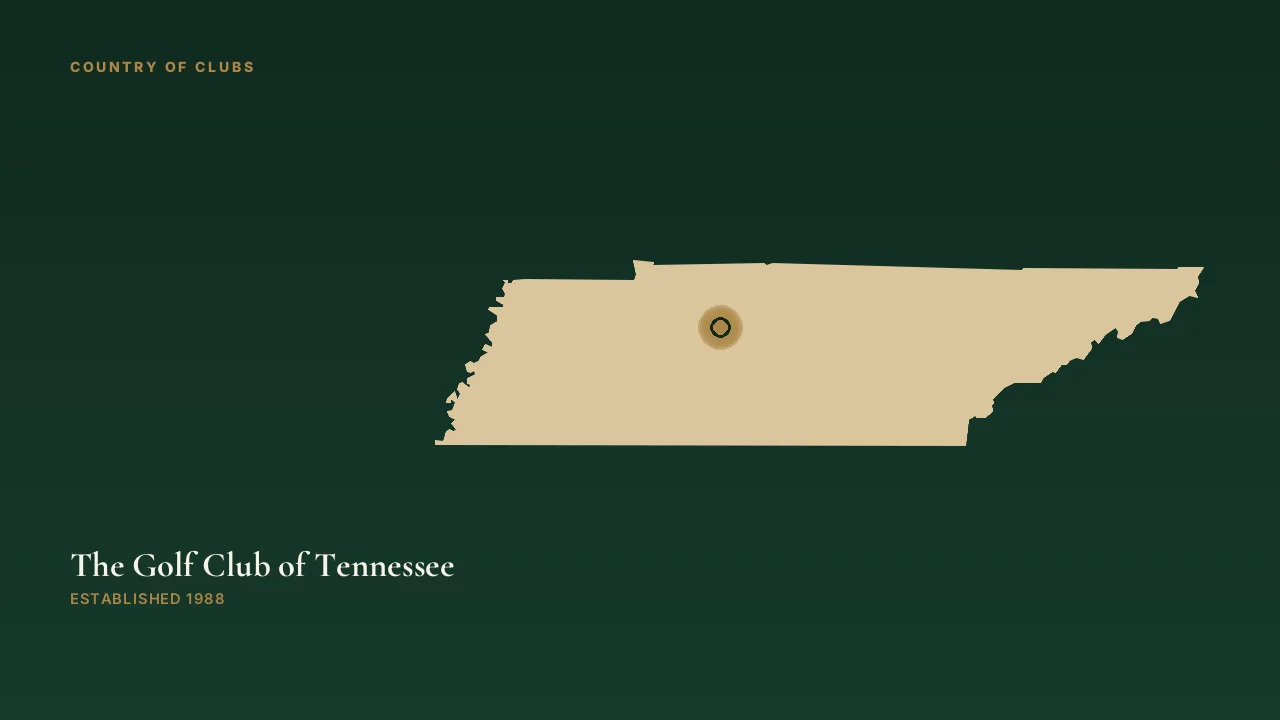 Map illustration marking the location of The Golf Club of Tennessee in Kingston Springs, Tennessee.