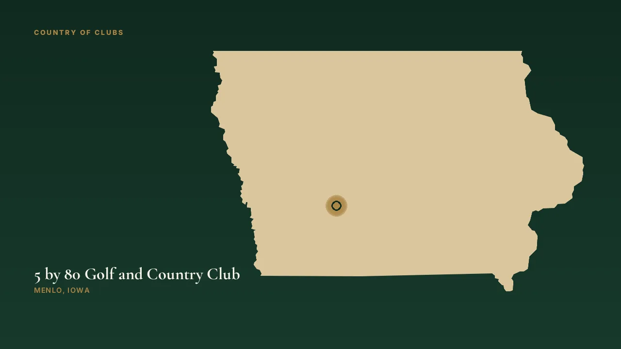 Map illustration marking the location of 5 by 80 Golf and Country Club in Menlo, Iowa.