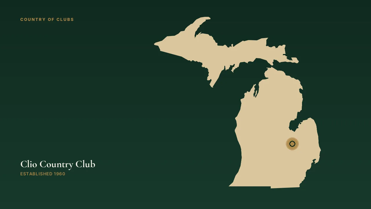 Map illustration marking the location of Clio Country Club in Clio, Michigan.
