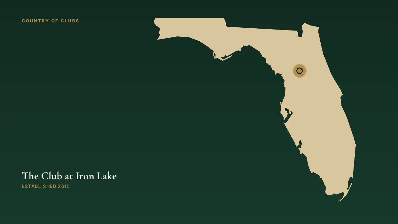 Map illustration marking the location of The Club at Iron Lake in Ocala, Florida.