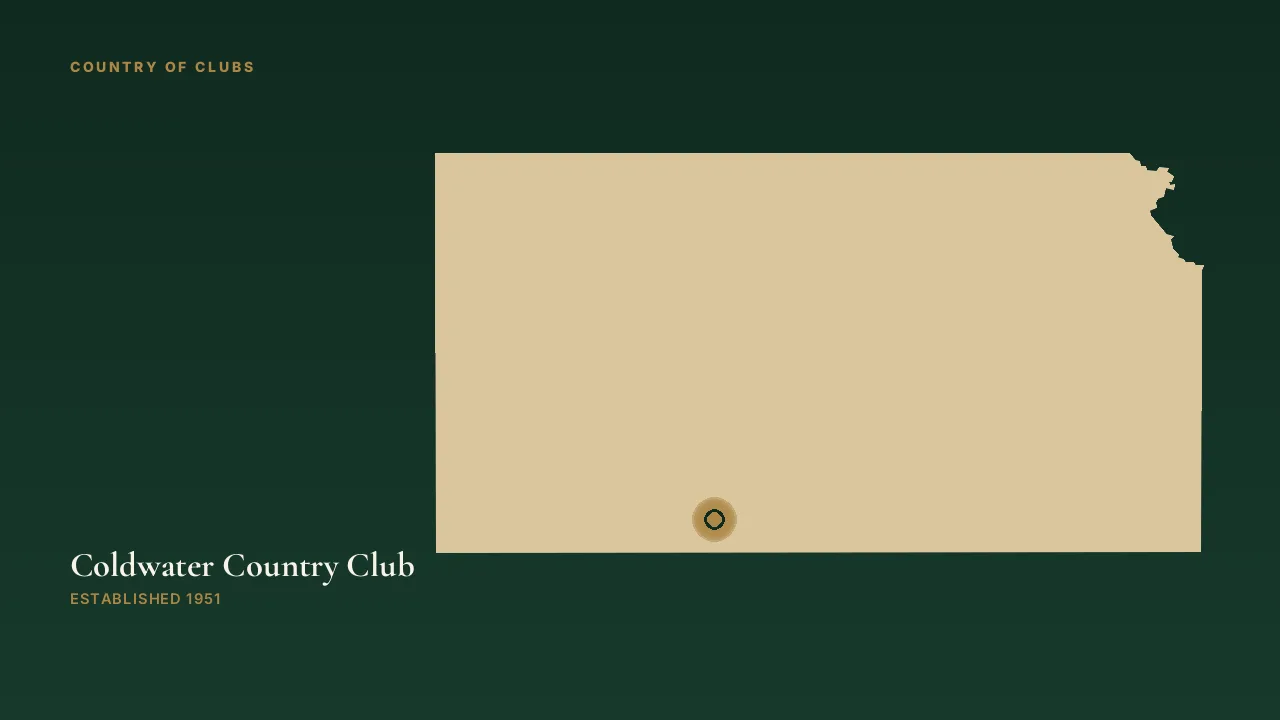 Map illustration marking the location of Coldwater Country Club in Coldwater, Kansas.