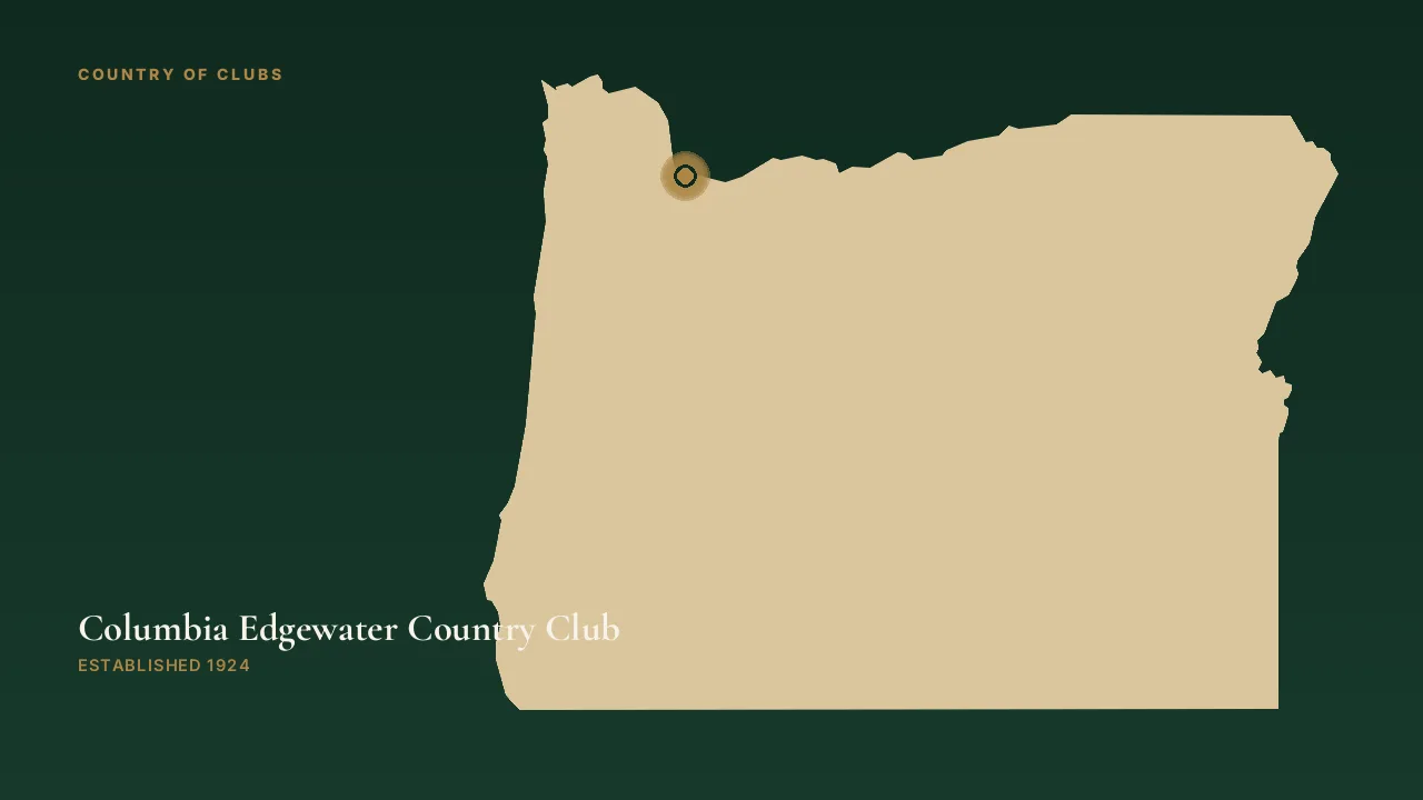Map illustration marking the location of Columbia Edgewater Country Club in Portland, Oregon.