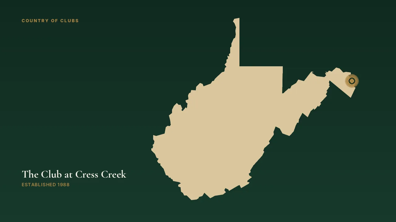 Map illustration marking the location of The Club at Cress Creek in Shepherdstown, West Virginia.