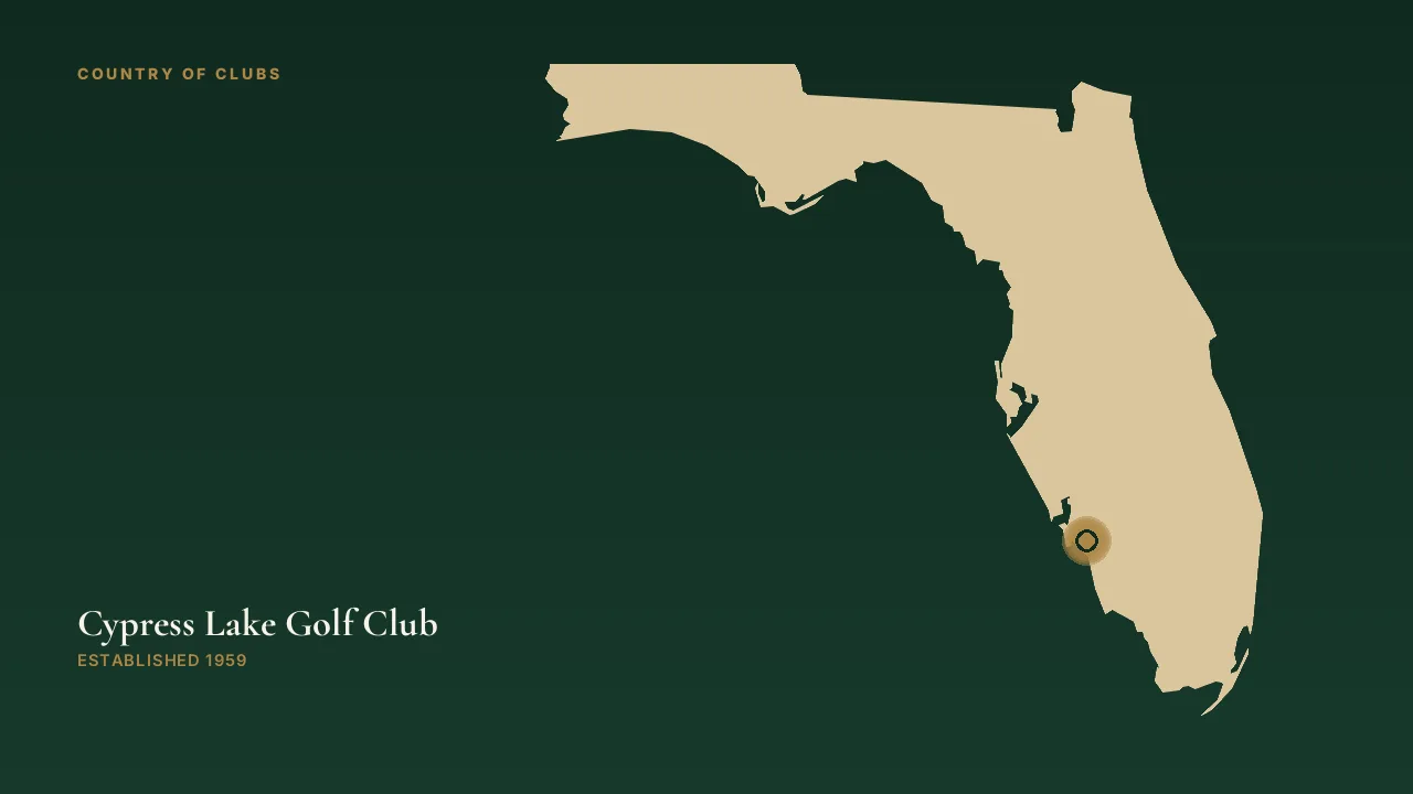 Map illustration marking the location of Cypress Lake Golf Club in Fort Myers, Florida.