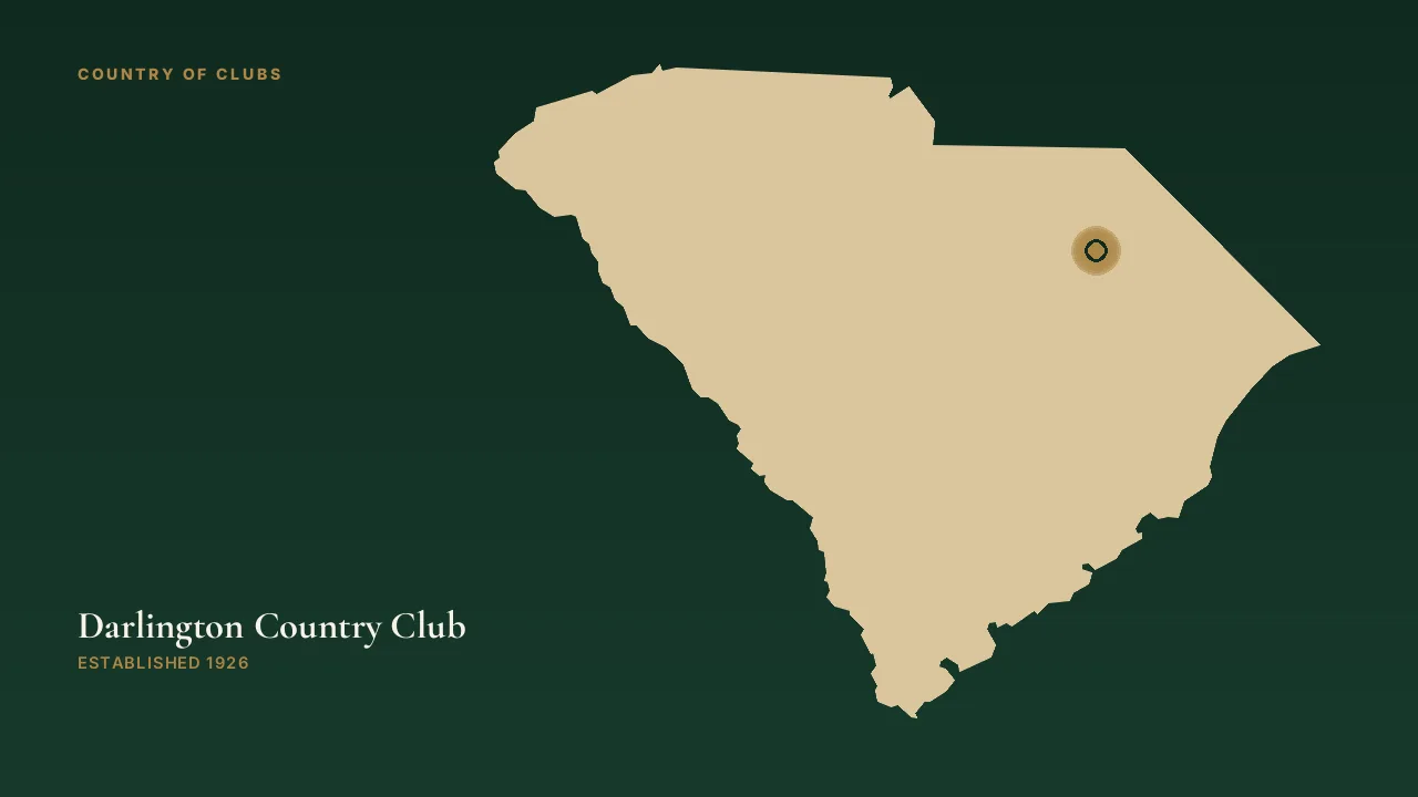 Map illustration marking the location of Darlington Country Club in Darlington, South Carolina.
