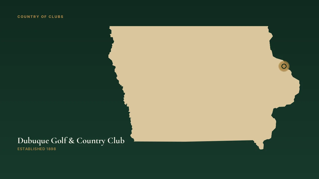 Map illustration marking the location of Dubuque Golf & Country Club in Dubuque, Iowa.