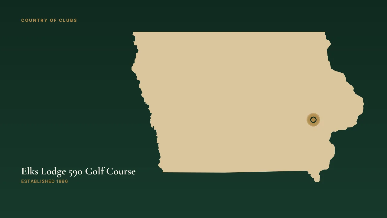Map illustration marking the location of Elks Lodge 590 Golf Course in Iowa City, Iowa.