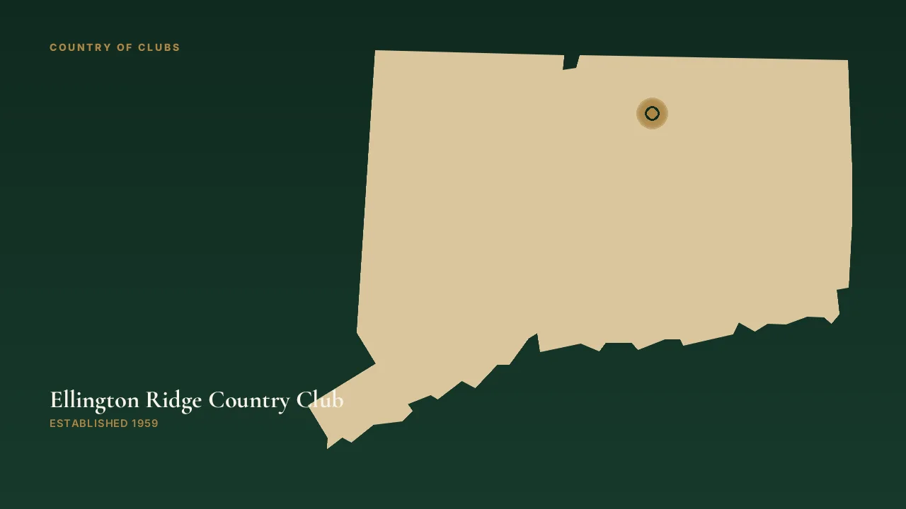 Map illustration marking the location of Ellington Ridge Country Club in Ellington, Connecticut.