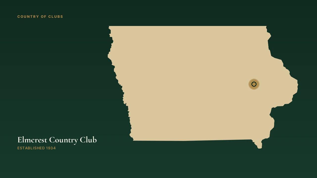 Map illustration marking the location of Elmcrest Country Club in Cedar Rapids, Iowa.
