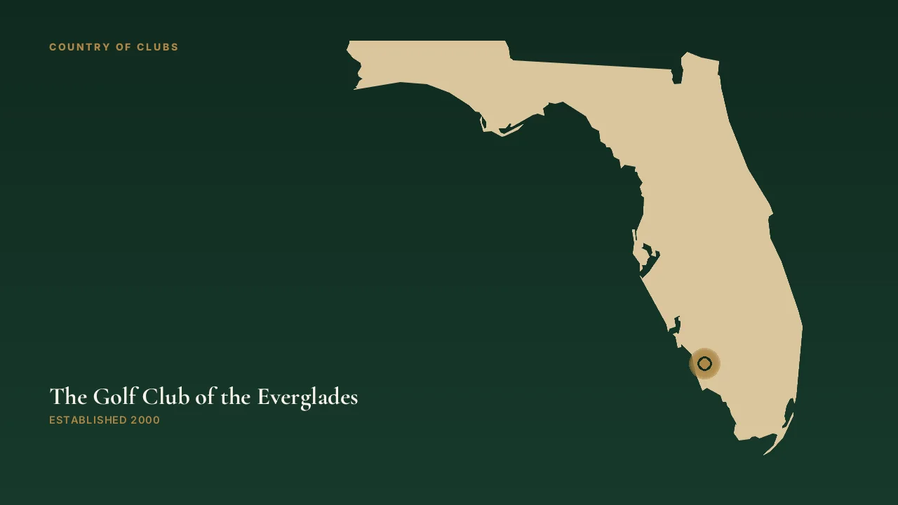 Map illustration marking the location of The Golf Club of the Everglades in Naples, Florida.